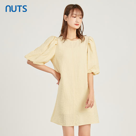 NUTS夏季新品纯色圆领时尚减龄气质短袖连衣裙221101060A 商品图4