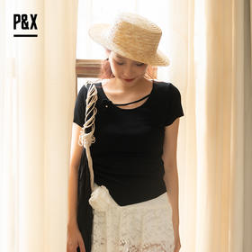 P&X设计师女装夏季修身设计感时尚百搭短款t恤 824202518 黑色
