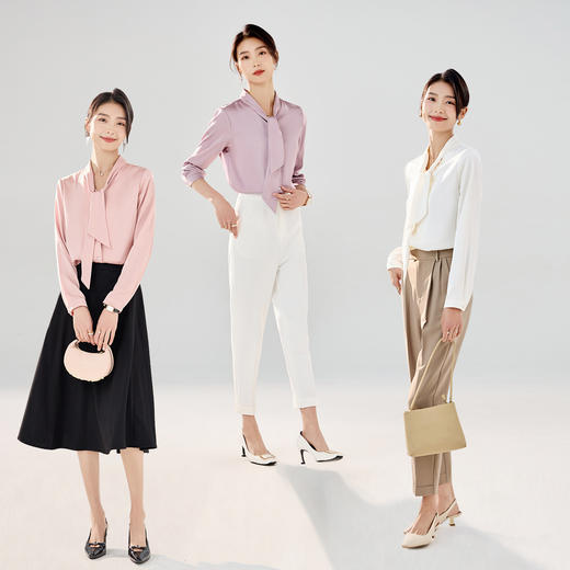 【精致飘带领】罗蒙女士长袖衬衫优雅商务通勤舒适衬衫上衣女 商品图1
