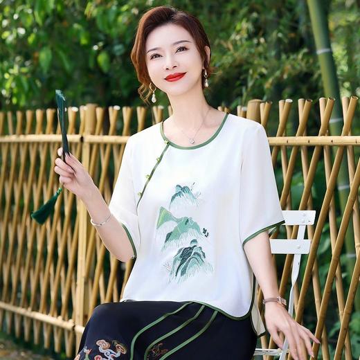 TZW-新中式T恤衫春秋妈妈薄T恤洋气宽松中袖小衫中年女中国风休闲上衣 商品图6