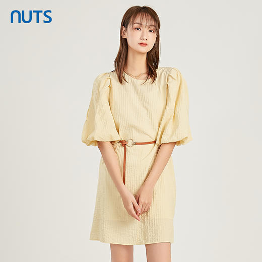 NUTS夏季新品纯色圆领时尚减龄气质短袖连衣裙221101060A 商品图1