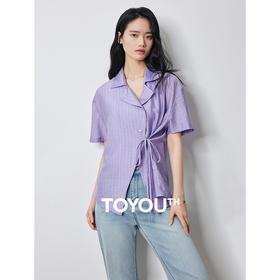{新品首发}TOYOUTH初语莱赛尔肌理衬衫女2024年夏季新款系带设计感紫色上衣