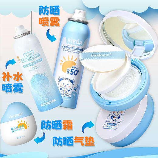【国妆特字！儿童防晒全套装】防晒配套，防晒霜、防晒喷雾、防晒起点、儿童积雪草补水喷雾，防晒霜婴幼儿防晒乳宝宝正品40＋50倍+++ 隔离防嗮霜 商品图1