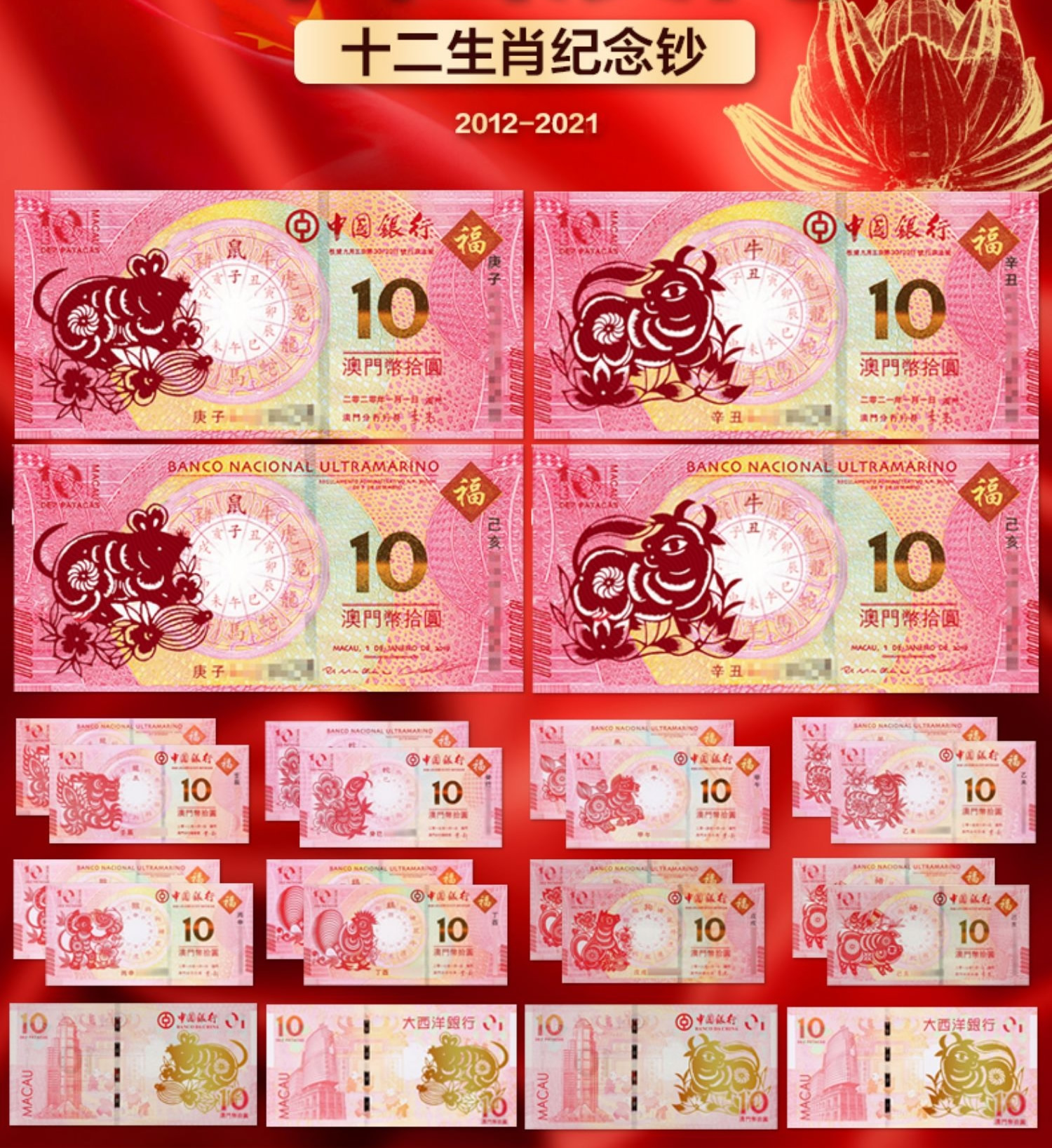 【面值兑换】我国首套生肖钞！中国银行澳门十二生肖对钞