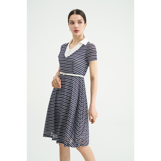 司歌条纹针织连衣裙弹力翻领短袖EA891119X 商品图1