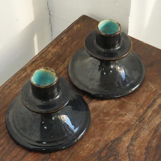 【苏州】美国手作蓝黑釉烛台一对2pcs 商品图0