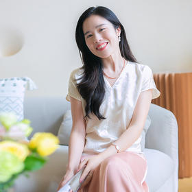 【福利清仓】100%桑蚕丝V领连肩袖收腰款上衣