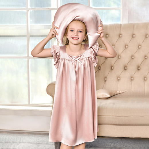 solo seta22姆米纯色真丝儿童睡裙女桑蚕丝连衣裙2025秋冬丝绸新款 商品图1