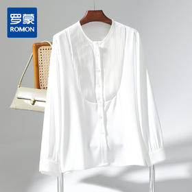 【商务简约】罗蒙女士长袖衬衫舒适百搭优雅通勤圆领系扣衬衫女