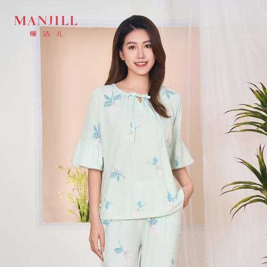 【商场同款】熳洁儿 女士家居服花卉印花冰瓷棉短袖七分裤套装24203233 商品图1