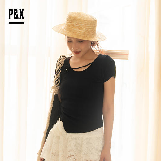 P&X设计师女装夏季修身设计感时尚百搭短款t恤 824202518 黑色 商品图1