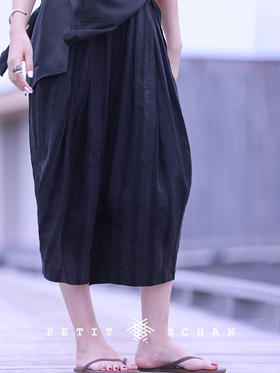 好玩的气球 天丝亚麻立体造型感条纹中裤