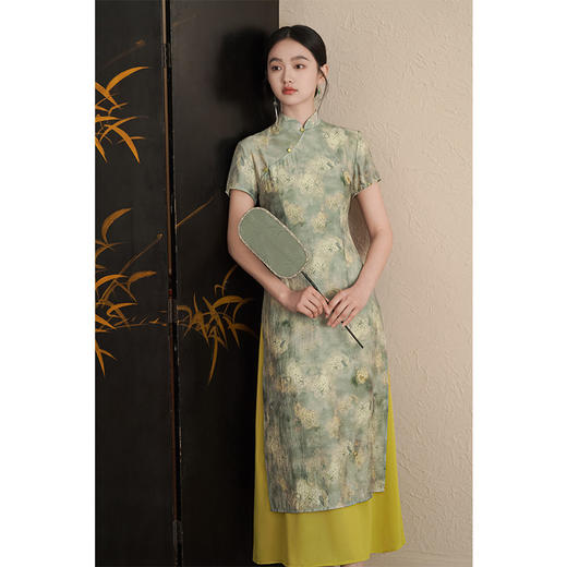 新中式改良奥黛旗袍2024春夏新款复古中国风长款印花连衣裙茶服LSB- 2780 商品图1