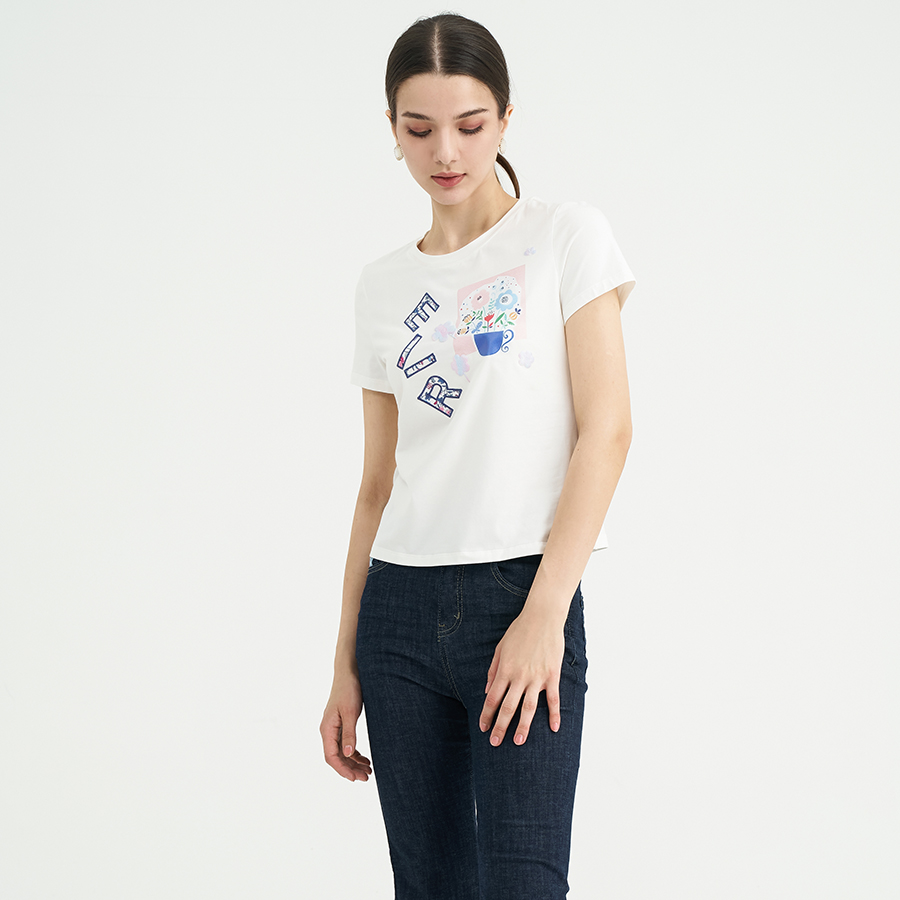 司歌印花棉T恤刺绣短袖修身ET891254Y