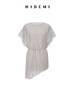 HIDEMI 度假系列清透感薄透落肩设计感开拆卸腰带式廓形不对称剪裁罩衫上衣 灰色/白色 商品缩略图11