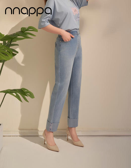 九分时尚翻边牛仔直筒裤PA29287 商品图3