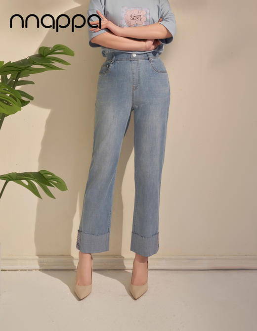 九分时尚翻边牛仔直筒裤PA29287 商品图2