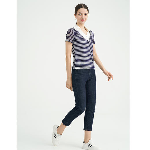 司歌条纹上衣假两件短袖弹力显瘦ET891124X 商品图4