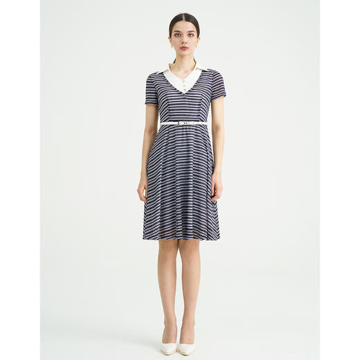 司歌条纹针织连衣裙弹力翻领短袖EA891119X 商品图4