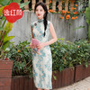 上海逸红颜樱蓝2025夏新款雪纺印花铜丝盘扣修身显瘦中式文艺旗袍 商品缩略图2
