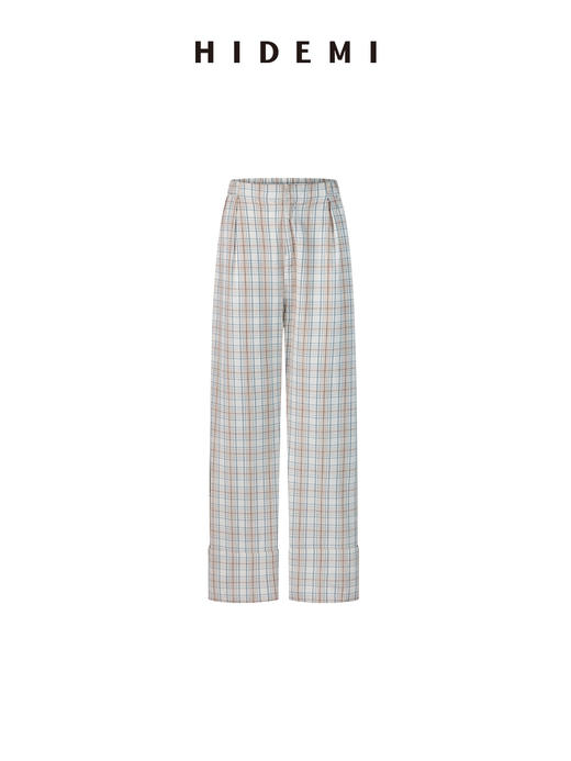 HIDEMI 度假系列极简色织格纹水洗棉感领巾背心阔腿裤套装 背心/长裤 商品图10