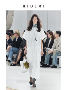 HIDEMI 度假系列极简一字领大口袋大廓形设计感水洗棉宽松式连衣裙