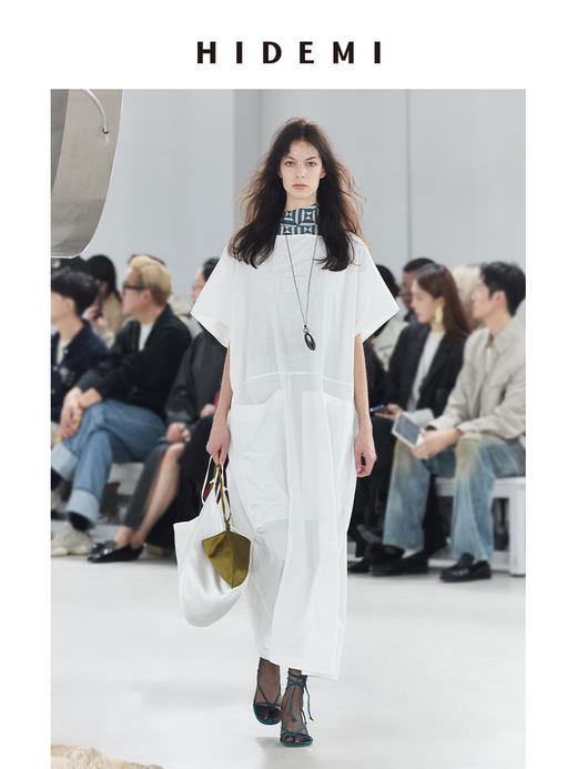 HIDEMI 度假系列极简一字领大口袋大廓形设计感水洗棉宽松式连衣裙 商品图0
