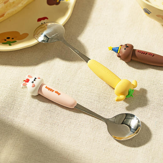 摩登主妇动物派对不锈钢勺子可爱儿童吃饭专用汤勺家用长柄叉勺 商品图3