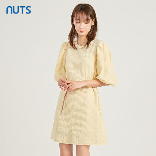 NUTS夏季新品纯色圆领时尚减龄气质短袖连衣裙221101060A 商品图0