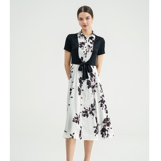 司歌假两件连衣裙短袖印花针织拼接A891346X 商品图1