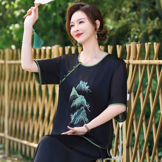 TZW-新中式T恤衫春秋妈妈薄T恤洋气宽松中袖小衫中年女中国风休闲上衣 商品图7
