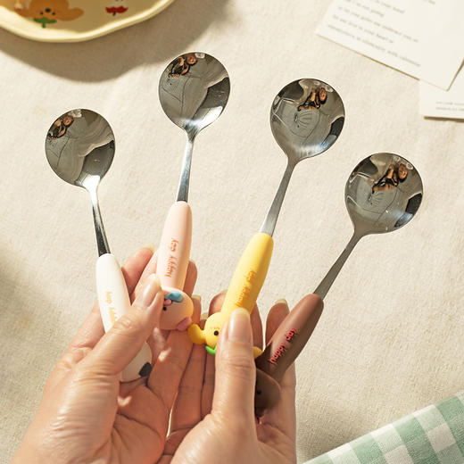 摩登主妇动物派对不锈钢勺子可爱儿童吃饭专用汤勺家用长柄叉勺 商品图4