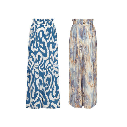 两三事 藏蓝奇 2024夏季新款复古抽象印花高腰阔腿裤休闲裤女 商品图4