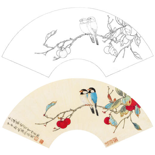 于非闇工笔画白描底稿扇面《窗前喜乐图》临摹勾线高清打印稿YL27 商品图0