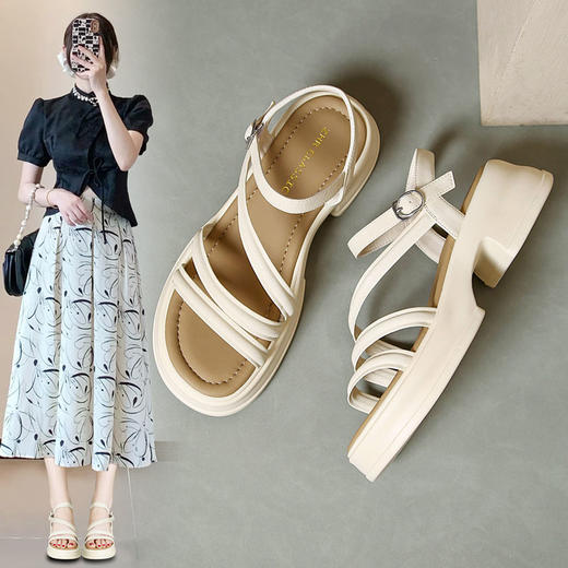 ZHR则则法式厚底凉鞋2024新款时尚百搭休闲洋气时装沙滩凉鞋女鞋 商品图0