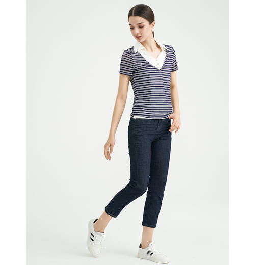 司歌条纹上衣假两件短袖弹力显瘦ET891124X 商品图2