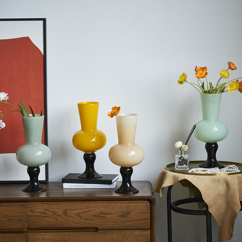 中古风芬顿琉璃高脚风灯花瓶客厅高级感水培鲜花法式轻奢风软装瓶