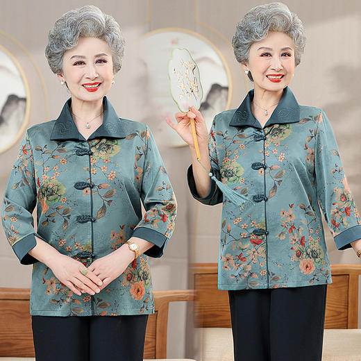 MC T363时尚上衣妈妈装翻领盘扣大码国风气质衬衣 商品图1