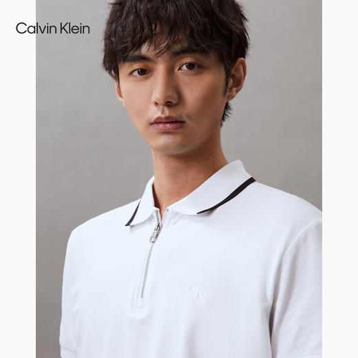CKJ新款男士珠地网眼刺绣拉链半襟镶边POLO衫J326332 商品图3