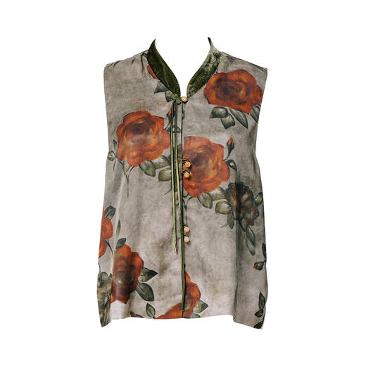 荷言GL原创新中式国风马甲自难忘拼接真丝绒复古上衣坎肩玫瑰印花 商品图4