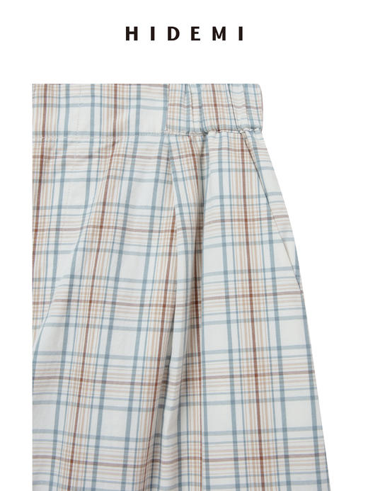 HIDEMI 度假系列极简色织格纹水洗棉感领巾背心阔腿裤套装 背心/长裤 商品图14