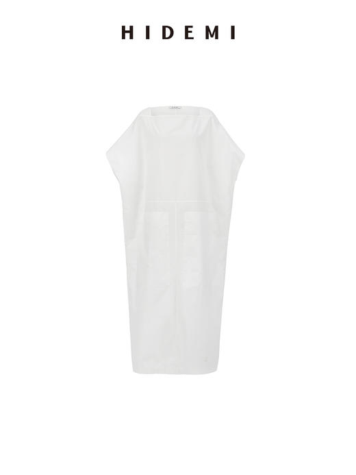 HIDEMI 度假系列极简一字领大口袋大廓形设计感水洗棉宽松式连衣裙 商品图14