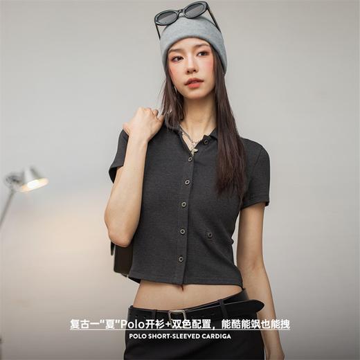 马登复古立领polo短袖修身短款正肩针织开衫辣妹露腰显瘦上衣夏女 商品图1