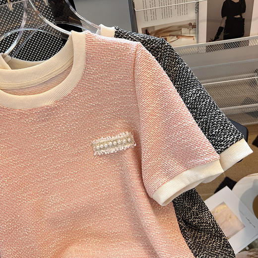 法式小香风短袖T恤 女装夏季设计感小众冰丝针织上衣 商品图2
