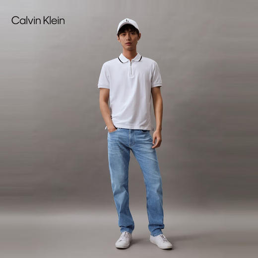 CKJ新款男士珠地网眼刺绣拉链半襟镶边POLO衫J326332 商品图1