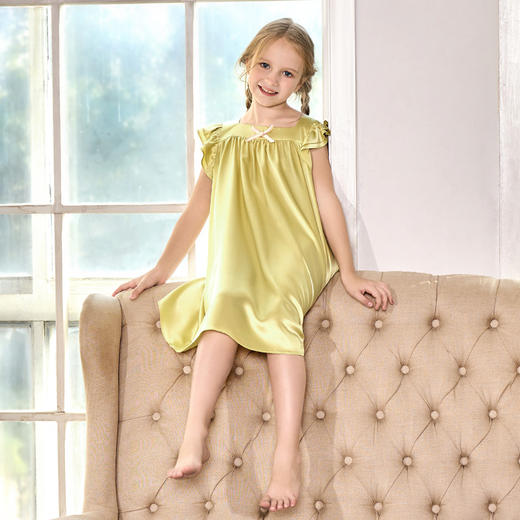 solo seta22姆米纯色真丝儿童睡裙女桑蚕丝连衣裙2025秋冬丝绸新款 商品图3