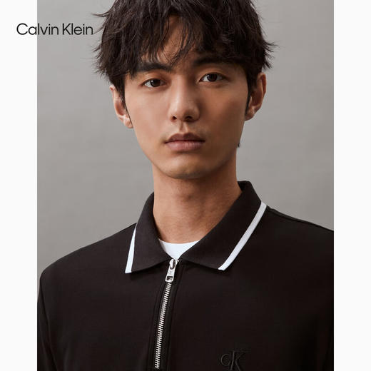 CKJ新款男士珠地网眼刺绣拉链半襟镶边POLO衫J326332 商品图7