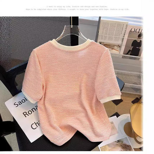 法式小香风短袖T恤 女装夏季设计感小众冰丝针织上衣 商品图3