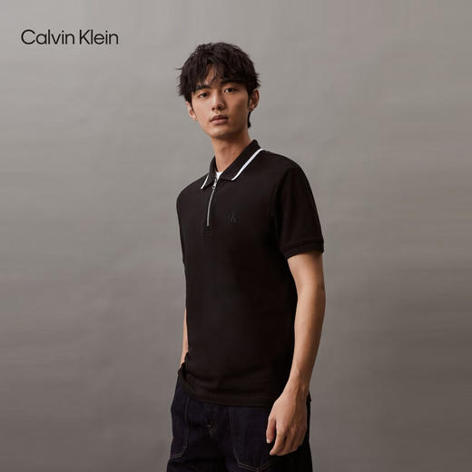 CKJ新款男士珠地网眼刺绣拉链半襟镶边POLO衫J326332 商品图4