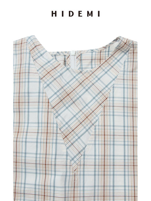 HIDEMI 度假系列极简色织格纹水洗棉感领巾背心阔腿裤套装 背心/长裤 商品图11